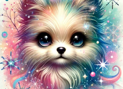 DALL·E 2025-02-25 16.47.19 - A whimsical and colorful artistic representation of a cute pet, featuring a playful mix of fantasy elements. The pet has large expressive eyes, fluffy